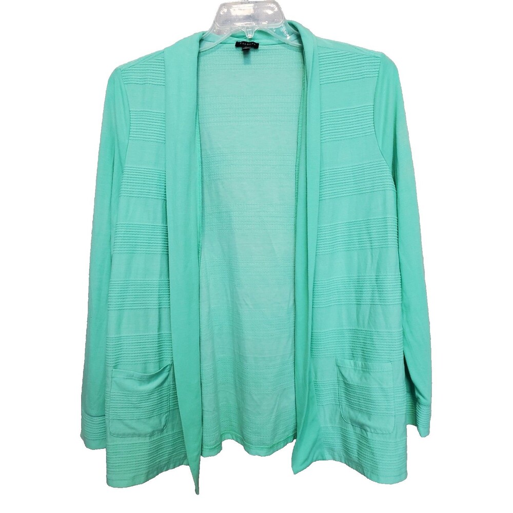 Talbots Green Textured Jersey Knit Open Cardigan with Pockets Size Large